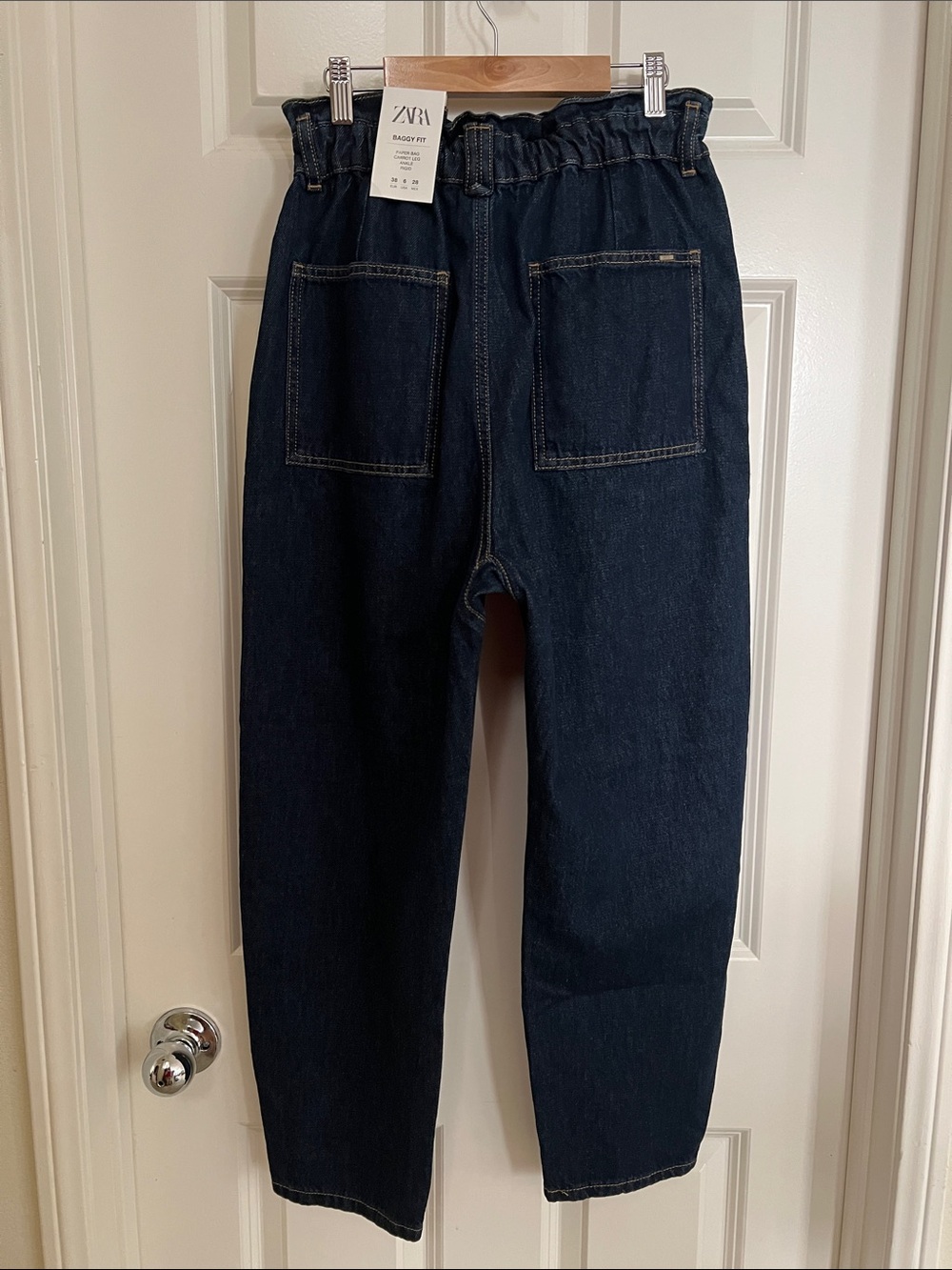 Zara Dark Indigo Paperbag Waist Cropped Jeans - Picture 2 of 5